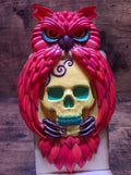 Orange, Yellow, Green & Brown Owl with Skull