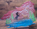 Faded Red, Green, Black & Blue Horse Scene