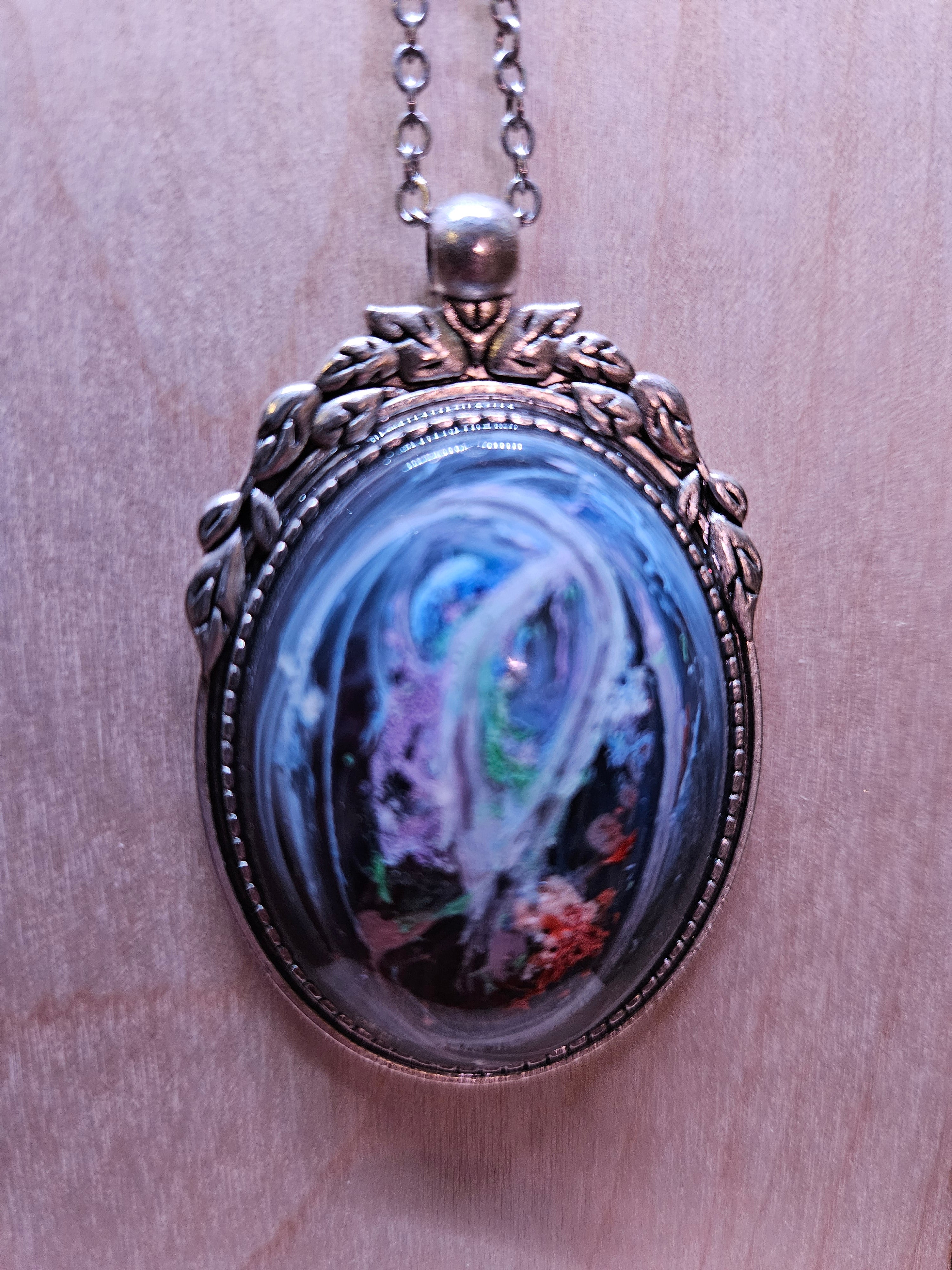 White Swirl Resin Necklace — Pink, Purple, Blue & Orange — Handmade Jewelry