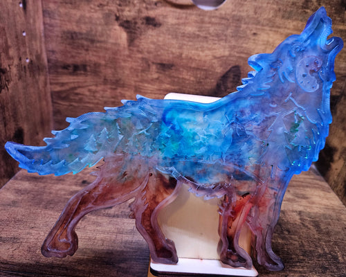 Clear Blue, Red & Green Wolf Scene
