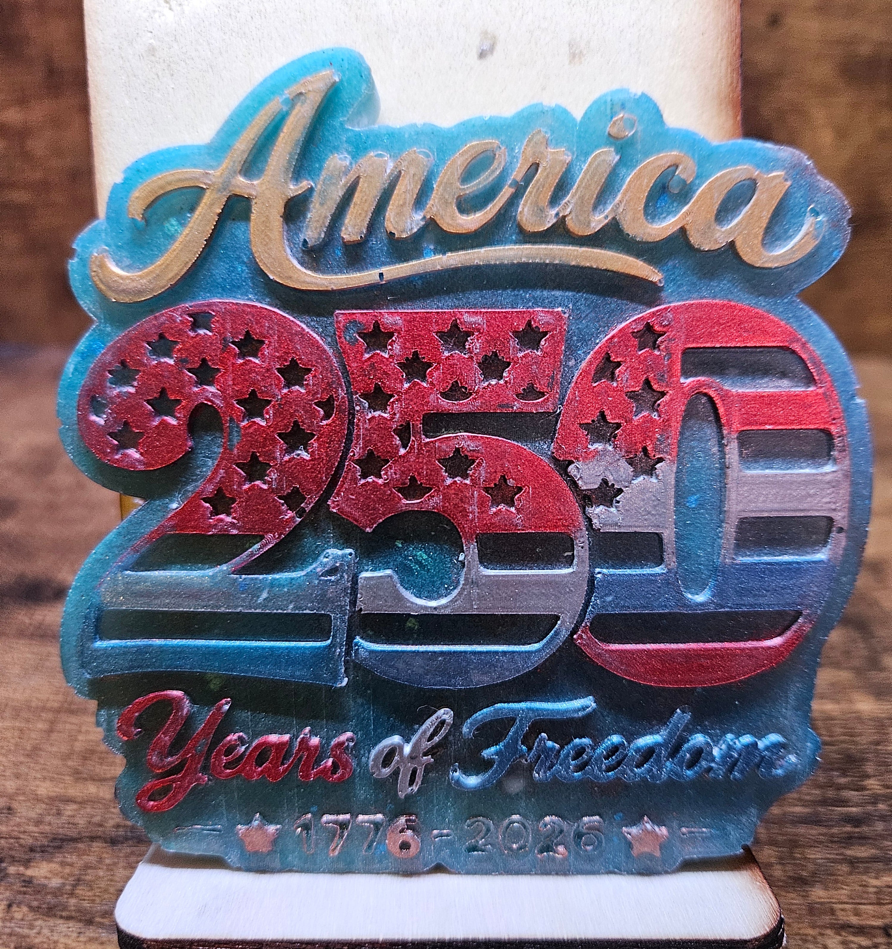 America 250 Years of Freedom Resin Wall Hanging — Yellow, Red, White & Blue