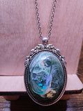 Purple & Pink Swirl Resin Necklace — Light Orange, Blue & Yellow Accents — Handmade Jewelry