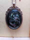 Pink Swirl Resin Necklace — Blue & Deep Brown — Handmade Jewelry