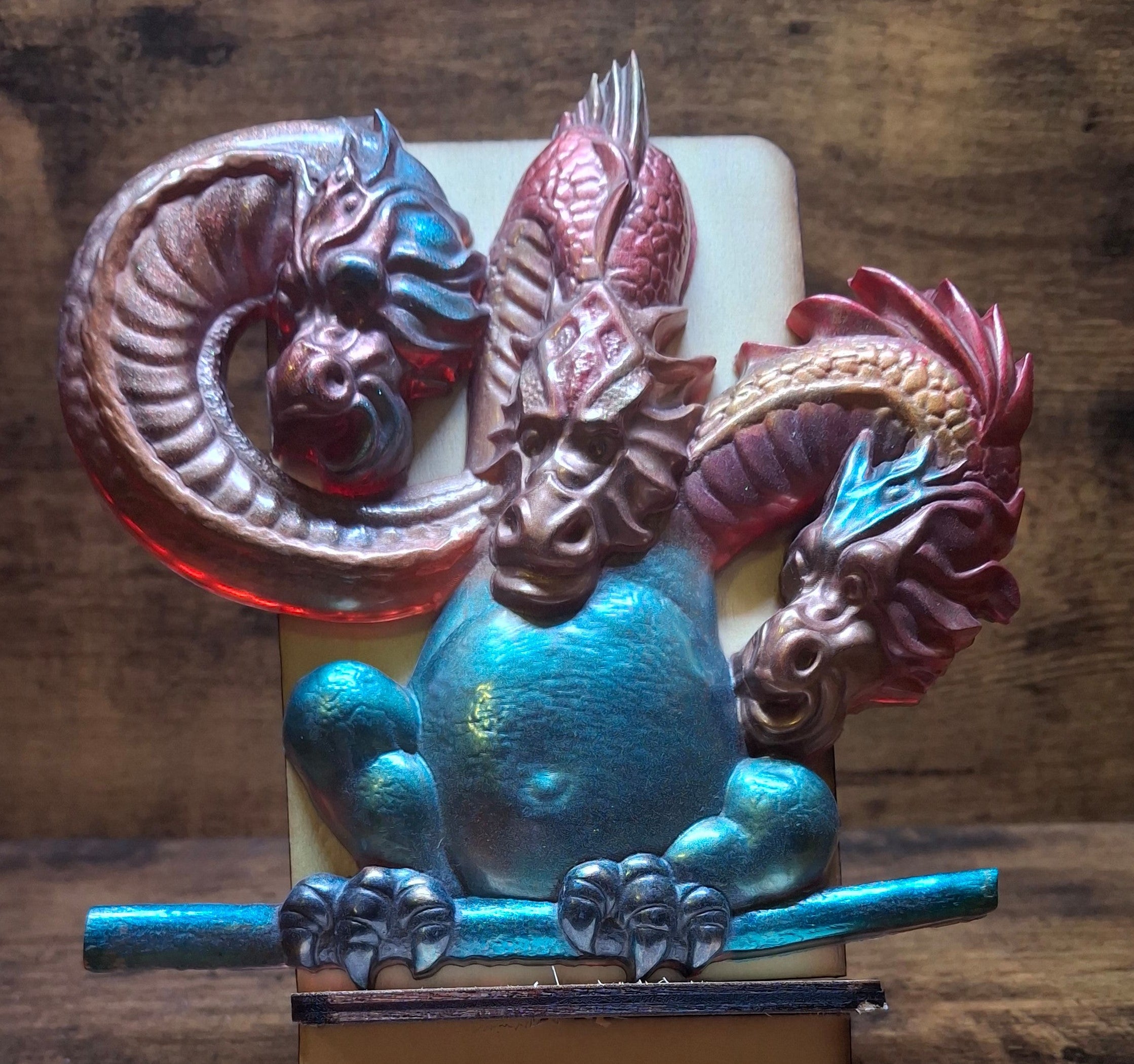 Green, Pink, Red & Gold Three-Headed Dragon