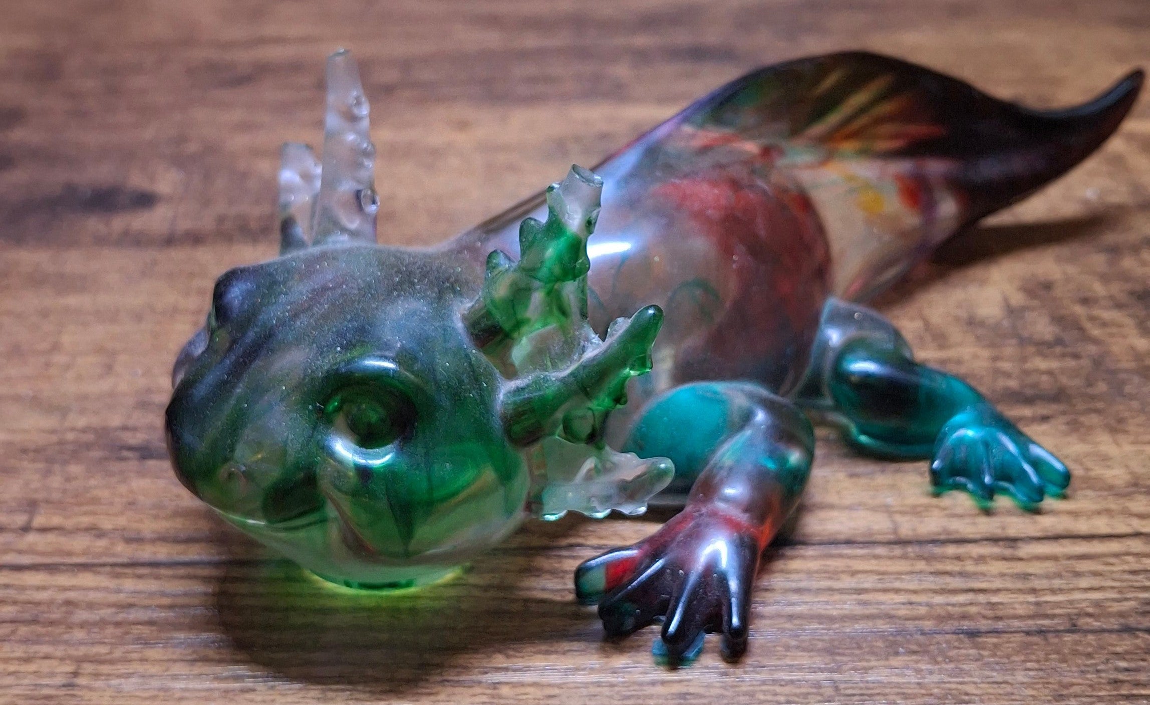 Clear, Green & Red Axolotl