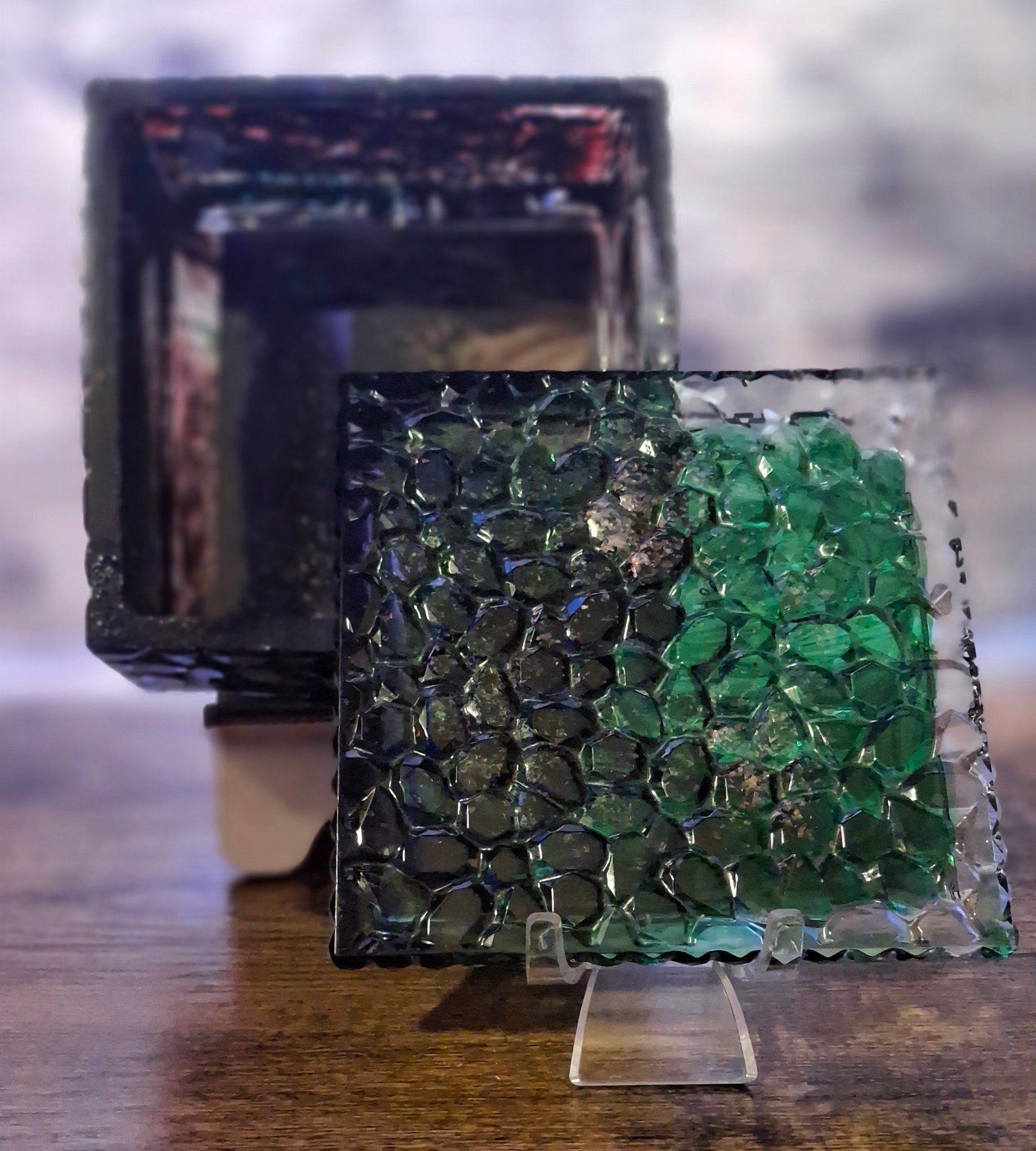 Black & Green Lid Square Trinket Storage Box