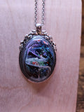 Midnight Stream Resin Necklace — White, Pink, Orange, Purple & Red — Handmade Jewelry
