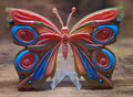 Painted Yellow, Blue, Pink & Green Butterfly with Eye
