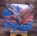American Eagle with Flag Resin Wall Hanging — Gold Eagle, Red, White & Blue