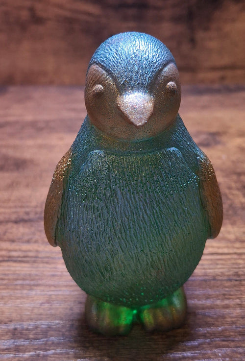 Blue & Gold Resin Penguin Figurine