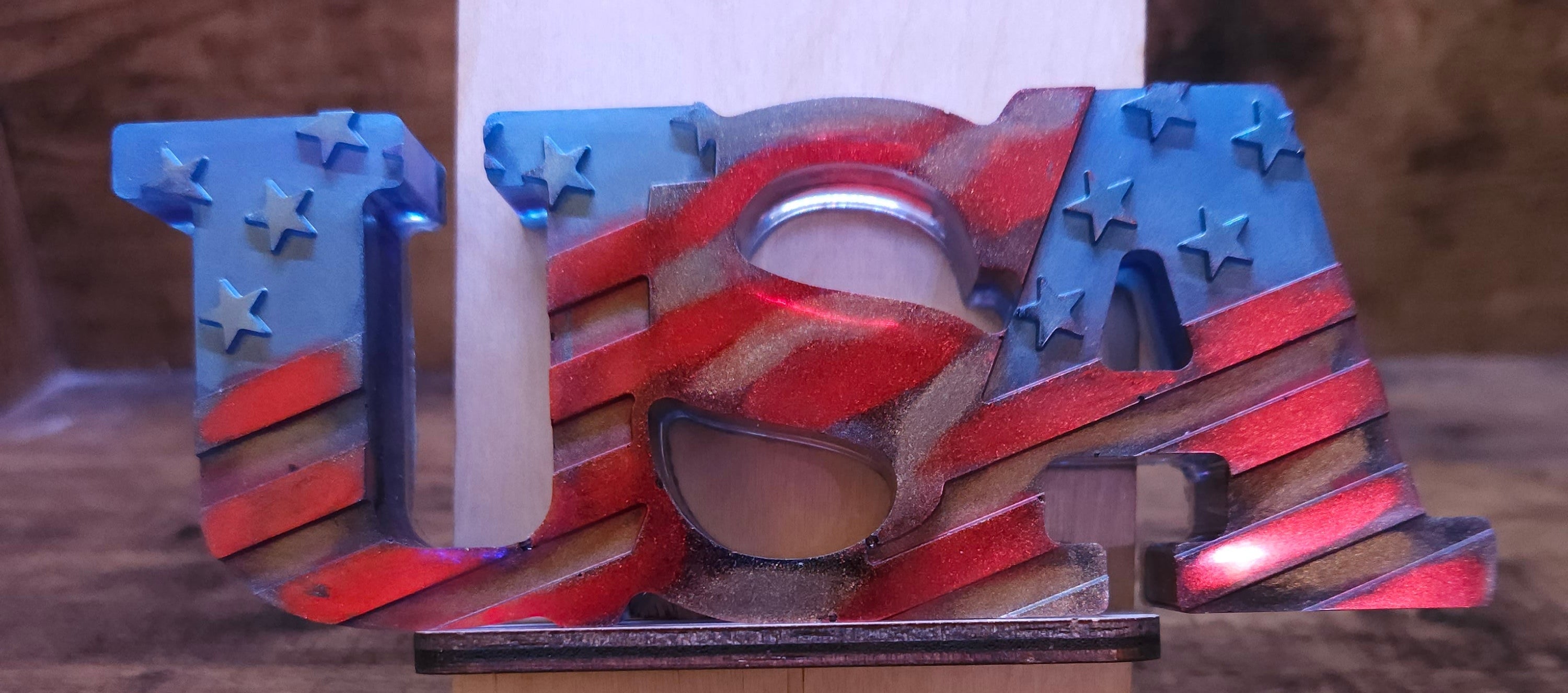 Patriotic USA Resin Shelf Sitter — Red, White & Blue