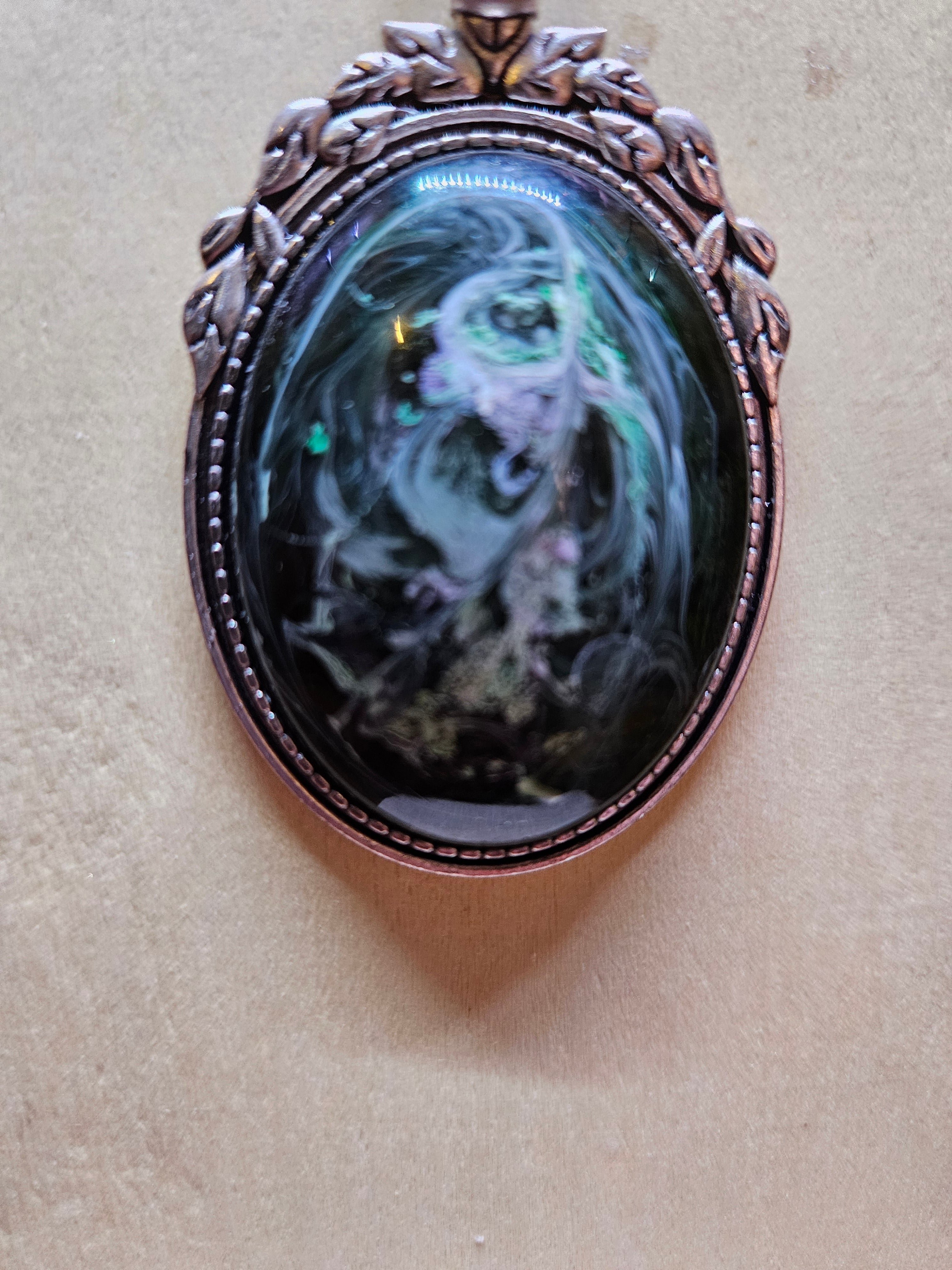 Dark Brown Swirl Resin Necklace — Light Pink, Purple & Green — Handmade Jewelry