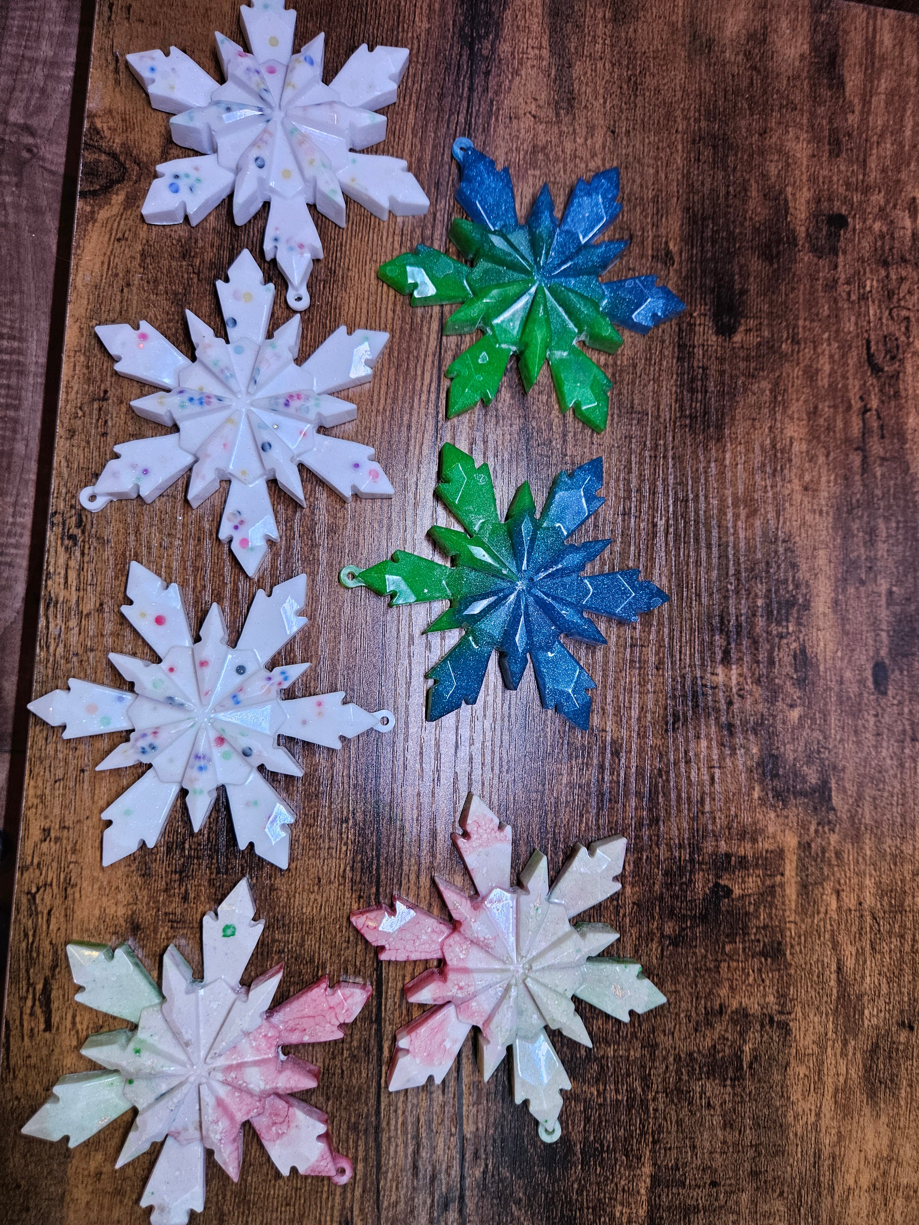 Handmade Resin Snowflake Christmas Ornament Set of 7